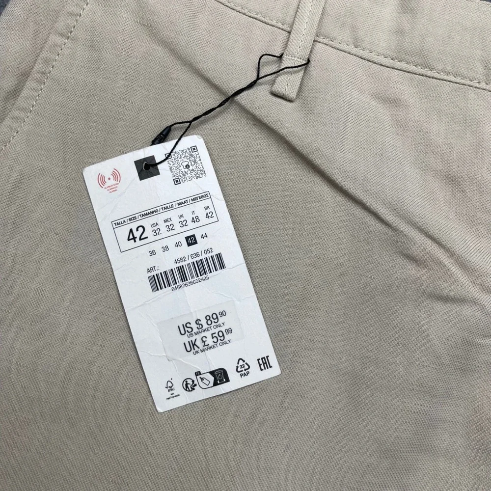 NEW Zara Man Mens Beige Linen Blend Straight Summer Trouser Pants Mens W32 x L30